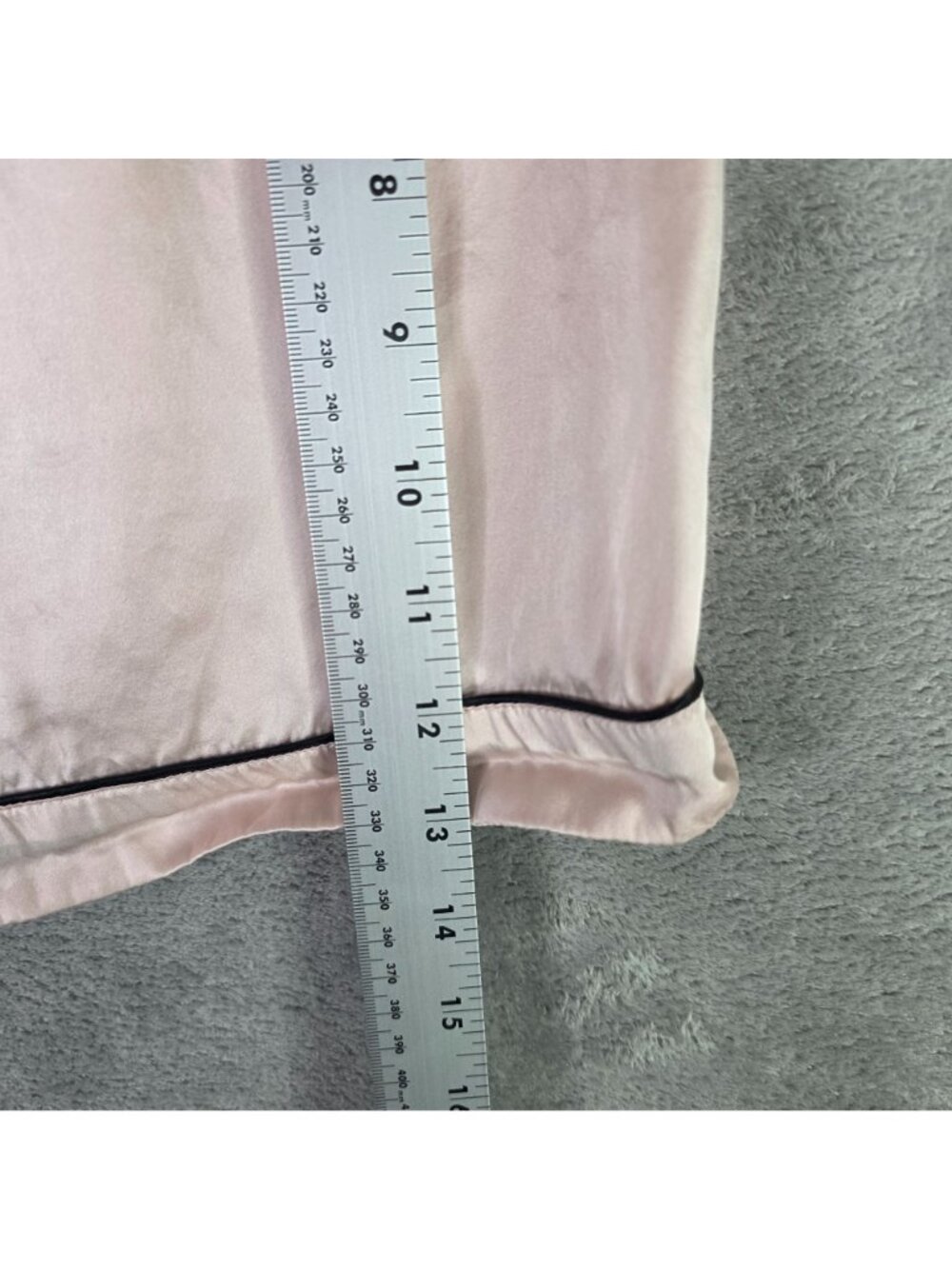 Womens Silk silky 100% Silk Pink Pajama Set Contrast Trim Button Up Top Size XL - Picture 13 of 14